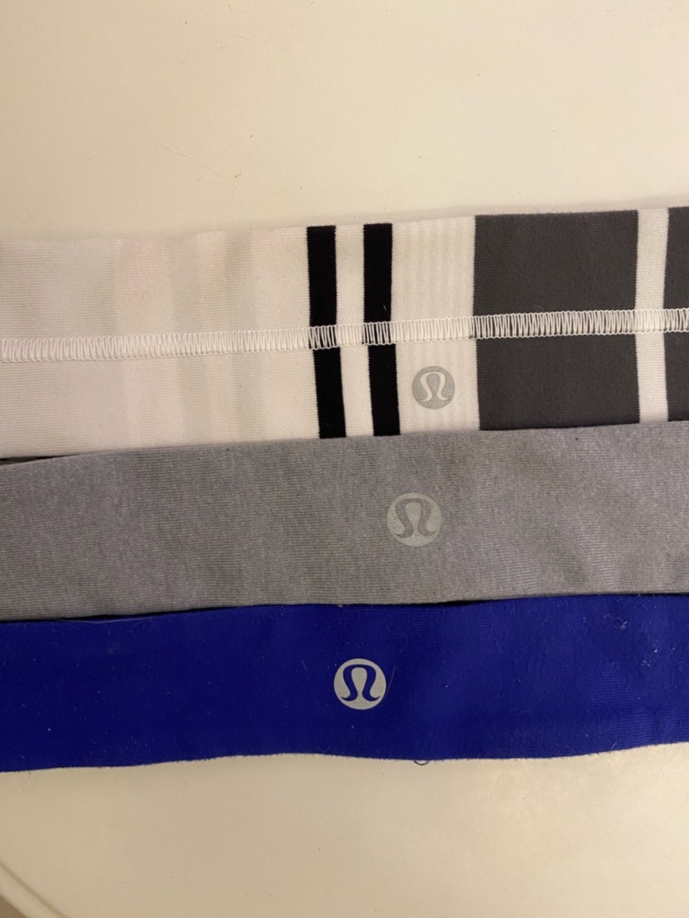 lululemon athletica Headband Trio - White, Gray, Blue 3 for $25